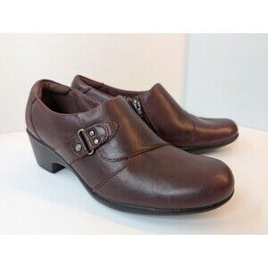 Clarks Boots Women's 11 M Ankle Booties Brown Leather Zip Heeled Casual Round